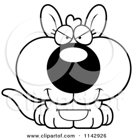 Cartoon Clipart Of A Black And White Cute Evil Kangaroo - Vector Outlined Coloring Page by Cory Thoman