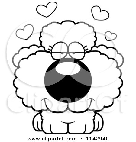 Cartoon Clipart Of A Black And White Cute Poodle Puppy In Love - Vector Outlined Coloring Page by Cory Thoman