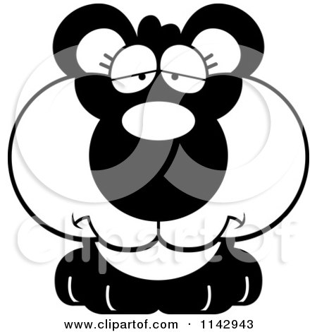 Cartoon Clipart Of A Black And White Cute Depressed Panda - Vector Outlined Coloring Page by Cory Thoman