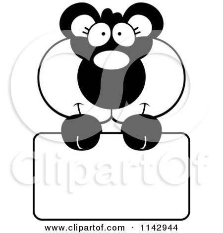 Cartoon Clipart Of A Black And White Cute Panda Holding A Sign - Vector Outlined Coloring Page by Cory Thoman