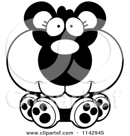 Cartoon Clipart Of A Black And White Cute Sitting Panda - Vector Outlined Coloring Page by Cory Thoman