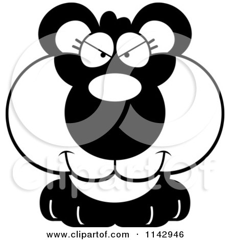 Cartoon Clipart Of A Black And White Cute Evil Panda - Vector Outlined Coloring Page by Cory Thoman