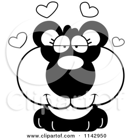Cartoon Clipart Of A Black And White Cute Loving Panda - Vector Outlined Coloring Page by Cory Thoman