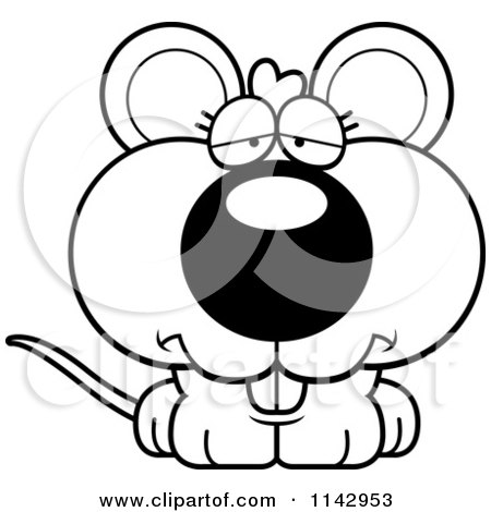 Cartoon Clipart Of A Black And White Cute Depressed Mouse - Vector Outlined Coloring Page by Cory Thoman