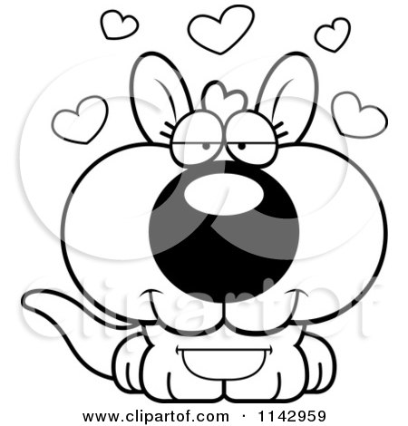 Cartoon Clipart Of A Black And White Cute Loving Kangaroo - Vector Outlined Coloring Page by Cory Thoman