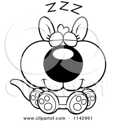 Cartoon Clipart Of A Black And White Cute Sleeping Kangaroo - Vector Outlined Coloring Page by Cory Thoman