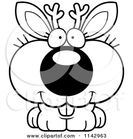 Cartoon Clipart Of A Black And White Cute Jackalope With A Happy Expression - Vector Outlined Coloring Page by Cory Thoman