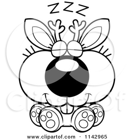 Cartoon Clipart Of A Black And White Cute Jackalope Sleeping - Vector Outlined Coloring Page by Cory Thoman