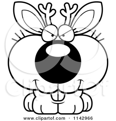 Cartoon Clipart Of A Black And White Sly Jackalope - Vector Outlined Coloring Page by Cory Thoman