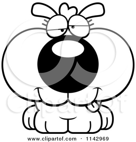Cartoon Clipart Of A Black And White Cute Dumb Dog - Vector Outlined Coloring Page by Cory Thoman