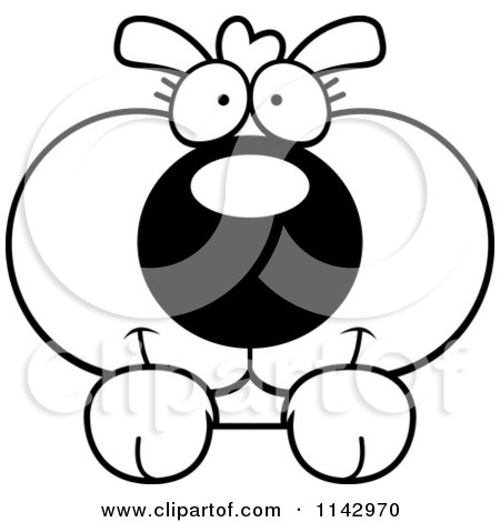 Cartoon Clipart Of A Black And White Cute Dog Looking Over A Surface - Vector Outlined Coloring Page by Cory Thoman