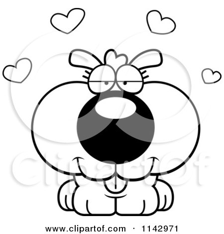 Cartoon Clipart Of A Black And White Loving Dog - Vector Outlined Coloring Page by Cory Thoman