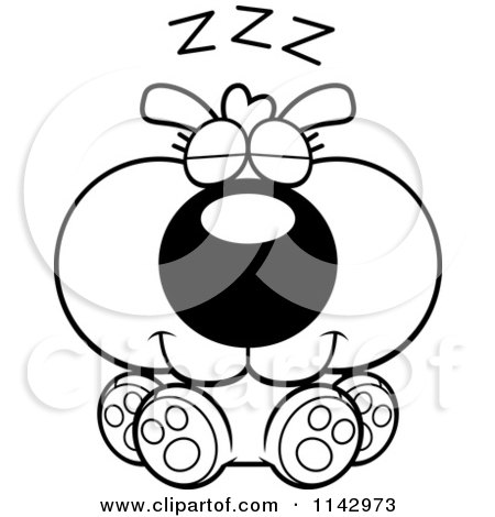 Cartoon Clipart Of A Black And White Cute Dog Sleeping - Vector Outlined Coloring Page by Cory Thoman