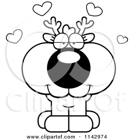 Cartoon Clipart Of A Black And White Cute Deer In Love - Vector Outlined Coloring Page by Cory Thoman
