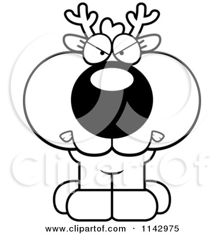 Cartoon Clipart Of A Black And White Cute Deer With A Mad Expression - Vector Outlined Coloring Page by Cory Thoman