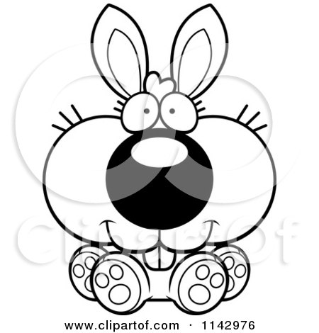 Cartoon Clipart Of A Black And White Cute Bunny Sitting - Vector Outlined Coloring Page by Cory Thoman