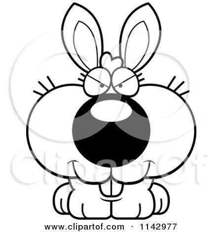 Cartoon Clipart Of A Black And White Sly Bunny - Vector Outlined Coloring Page by Cory Thoman