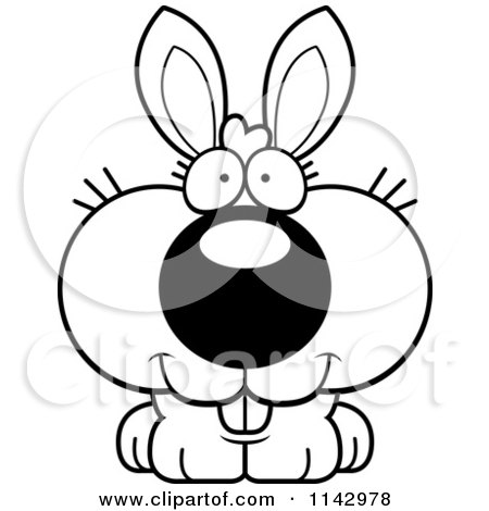 Cartoon Clipart Of A Black And White Happy Rabbit - Vector Outlined Coloring Page by Cory Thoman