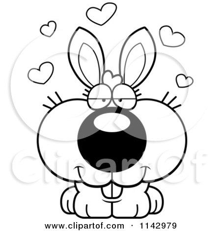 Cartoon Clipart Of A Black And White Loving Rabbit - Vector Outlined Coloring Page by Cory Thoman
