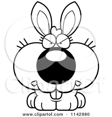 Cartoon Clipart Of A Black And White Angry Rabbit - Vector Outlined Coloring Page by Cory Thoman