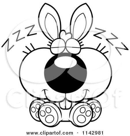 Cartoon Clipart Of A Black And White Cute Bunny Sleeping - Vector Outlined Coloring Page by Cory Thoman