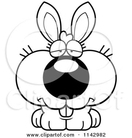Cartoon Clipart Of A Black And White Cute Depressed Bunny - Vector Outlined Coloring Page by Cory Thoman