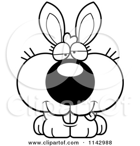 Cartoon Clipart Of A Black And White Cute Dumb Bunny - Vector Outlined Coloring Page by Cory Thoman