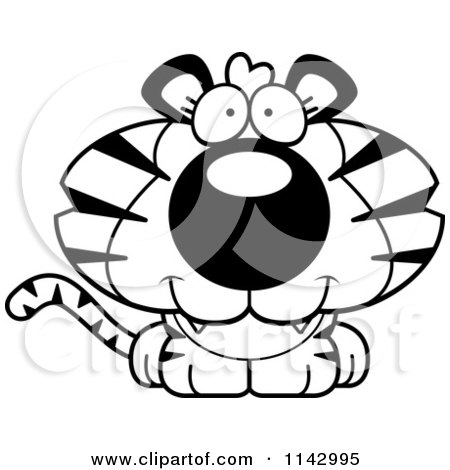 Cartoon Clipart Of A Black And White Cute Tiger - Vector Outlined Coloring Page by Cory Thoman
