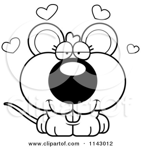 Cartoon Clipart Of A Black And White Loving Mouse - Vector Outlined Coloring Page by Cory Thoman