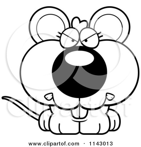 Cartoon Clipart Of A Black And White Mad Mouse - Vector Outlined Coloring Page by Cory Thoman