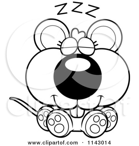 Cartoon Clipart Of A Black And White Cute Mouse Sleeping - Vector Outlined Coloring Page by Cory Thoman