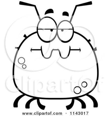 Cartoon Clipart Of A Black And White Chubby Bored Tick - Vector Outlined Coloring Page by Cory Thoman