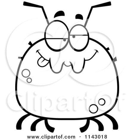 Cartoon Clipart Of A Black And White Chubby Drunk Tick - Vector Outlined Coloring Page by Cory Thoman