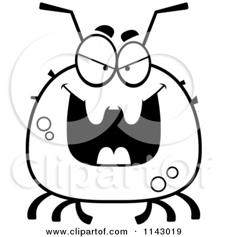 Cartoon Clipart Of A Black And White Chubby Evil Tick - Vector Outlined Coloring Page by Cory Thoman