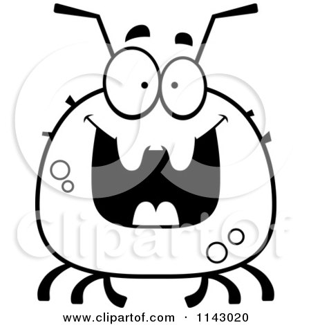 Cartoon Clipart Of A Black And White Chubby Grinning Tick - Vector Outlined Coloring Page by Cory Thoman