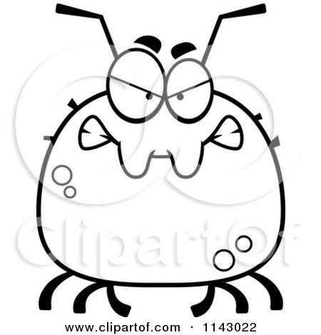 Cartoon Clipart Of A Black And White Chubby Mad Tick - Vector Outlined Coloring Page by Cory Thoman
