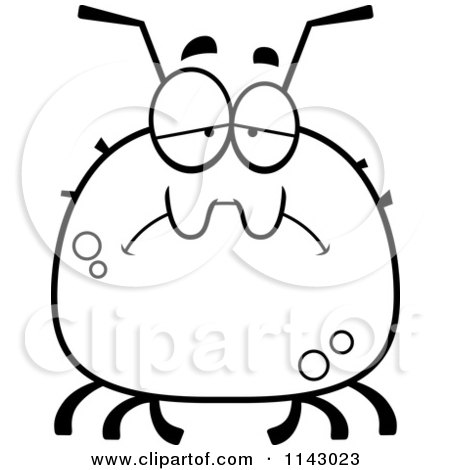 Cartoon Clipart Of A Black And White Chubby Sad Tick - Vector Outlined Coloring Page by Cory Thoman