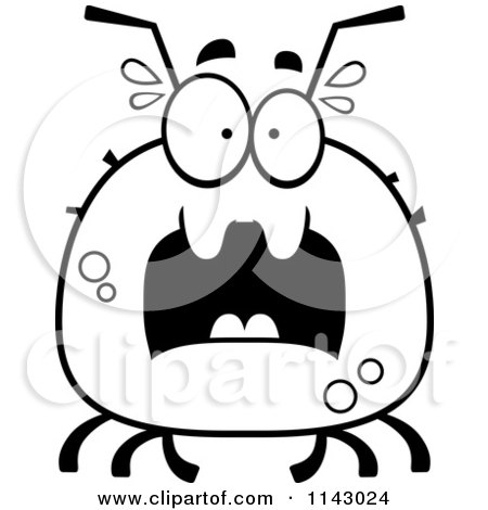 Cartoon Clipart Of A Black And White Chubby Scared Tick - Vector Outlined Coloring Page by Cory Thoman