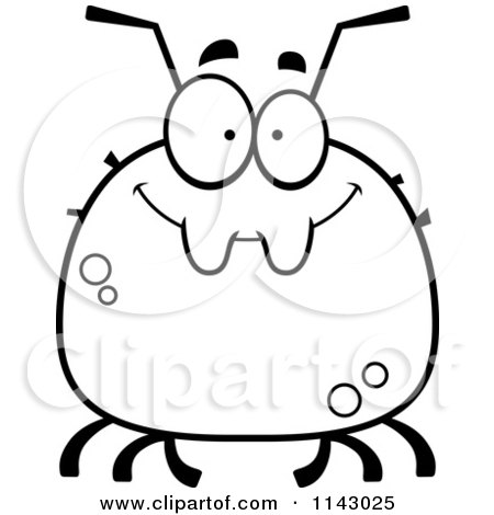 Cartoon Clipart Of A Black And White Chubby Smiling Tick - Vector Outlined Coloring Page by Cory Thoman
