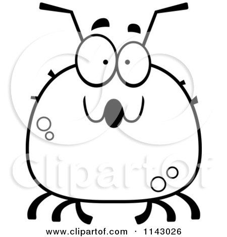Cartoon Clipart Of A Black And White Chubby Surprised Tick - Vector Outlined Coloring Page by Cory Thoman
