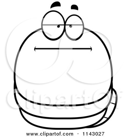 Cartoon Clipart Of A Black And White Chubby Bored Worm - Vector Outlined Coloring Page by Cory Thoman