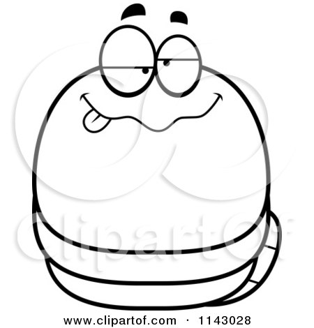 Cartoon Clipart Of A Black And White Chubby Drunk Worm - Vector Outlined Coloring Page by Cory Thoman