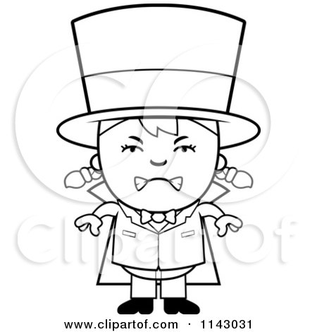 Cartoon Clipart Of A Black And White Mad Magician Girl - Vector Outlined Coloring Page by Cory Thoman