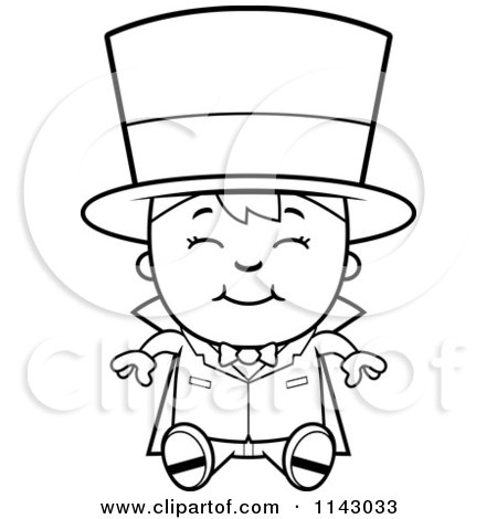 Cartoon Clipart Of A Black And White Happy Magician Boy Sitting - Vector Outlined Coloring Page by Cory Thoman