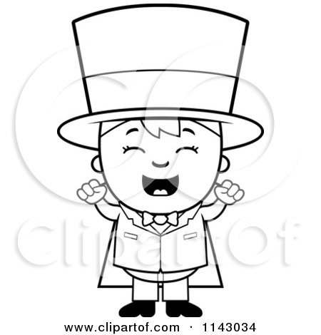 Cartoon Clipart Of A Black And White Happy Magician Boy Cheering - Vector Outlined Coloring Page by Cory Thoman