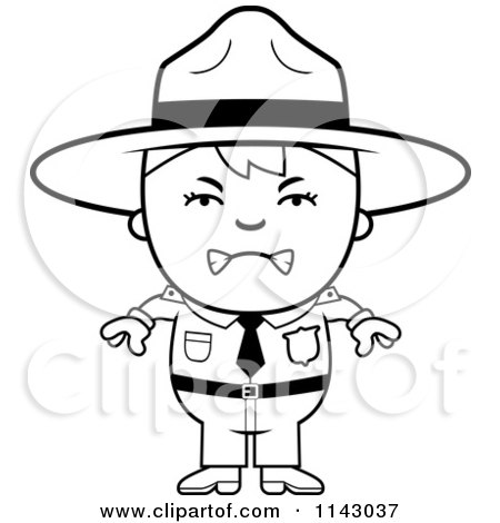 Cartoon Clipart Of A Black And White Mad Forest Ranger Boy - Vector Outlined Coloring Page by Cory Thoman