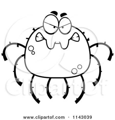Cartoon Clipart Of A Black And White Mad Spider - Vector Outlined Coloring Page by Cory Thoman