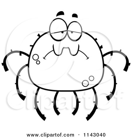 Cartoon Clipart Of A Black And White Sad Spider - Vector Outlined Coloring Page by Cory Thoman