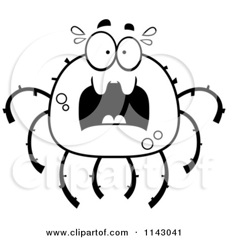 Cartoon Clipart Of A Black And White Scared Spider - Vector Outlined Coloring Page by Cory Thoman