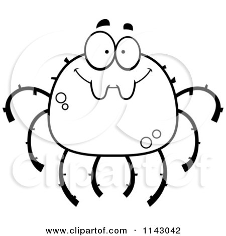 Cartoon Clipart Of A Black And White Smiling Spider - Vector Outlined Coloring Page by Cory Thoman